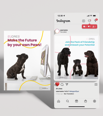 POST 1: A promessa de inovação aberta da campanha cria um sentimento de antecipação e mostra ao público que a EUDRES está empenhada em fornecer soluções diferenciadas. Isso demonstra a abertura da EUDRES à criatividade, colaboração e experimentação, garantindo que a inovação esteja no centro de sua proposta de valor. 

POST 2: Nosso objetivo é arrecadar inscrições para o I Living Labs, nesta campanha focamos em incentivar o público a conhecer novas culturas (raças de cães) e fazer novos amigos. Outra forma de chamar a atenção dos jovens foi o uso da 2ª pessoa do singular, na legenda e no post da campanha.