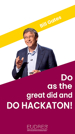 Cada storie foi estruturado para fazer destacar que o hackaton é uma atividade que várias pessoas de grande estatuto já realizaram. Então usamos o Bill Gates, elon musk e Mark Zuckerberg, pois eram as pessoas mais conhecidas que realizaram hackaton. Sem esquecer de dar relevância que esta atividade é oferecida pela E³UDRES²